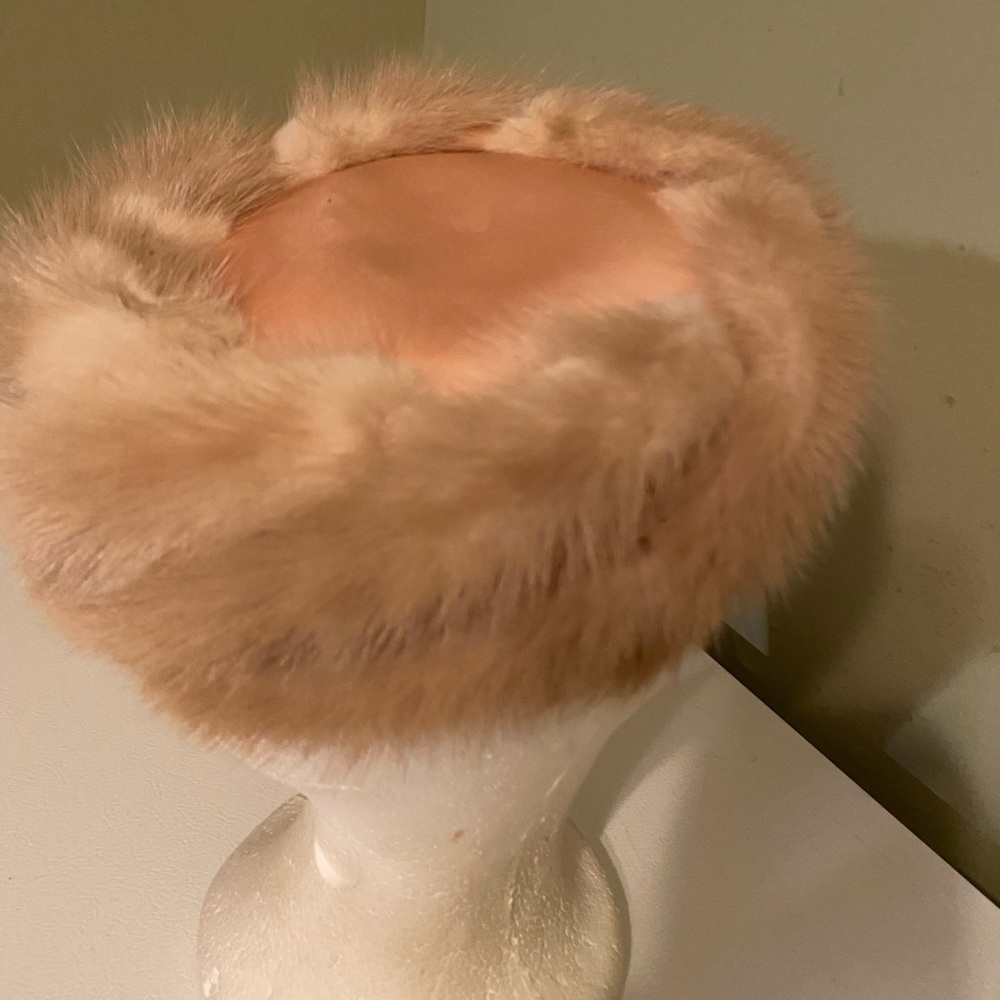 Gorgeous Pillbox Fawn Mink over Peach Satin Chuch / Dress Hat